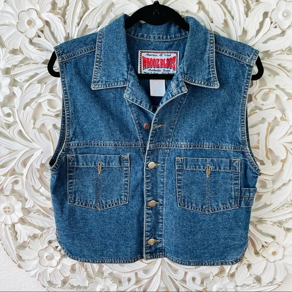 Whooz Blooz Jackets & Blazers - {Whooz Blooz} Vintage Cropped Denim Vest, Sleeveless Jean Jacket, Size L